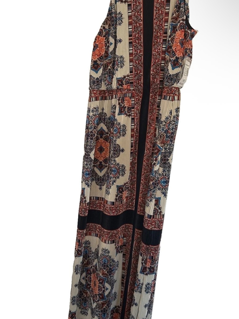 Boho Floral Printed Maxi Dress in Cream, Navy & Orange